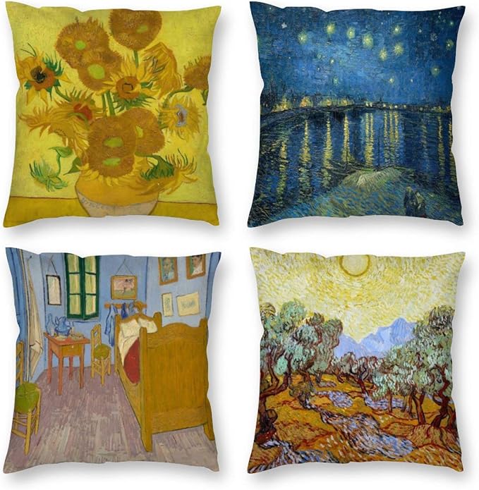 Abstract Pillow Covers Set of 4 Vincent Van Gogh Cushion Covers Decorative Pillow Cases 18x18 inches