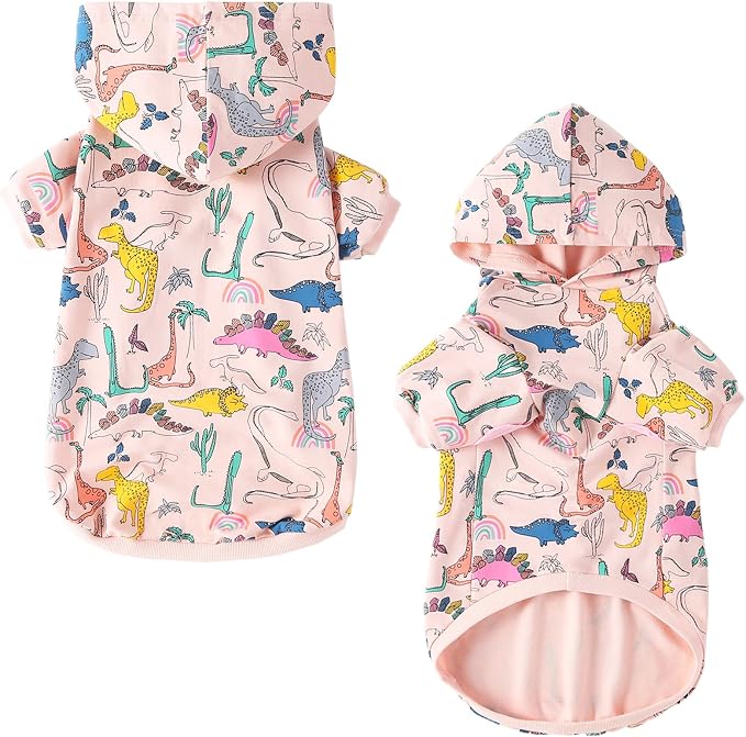 Dog Cotton Hoodie Pullover Sweatshirts Soft and Stretch Pets Clothes Colorful Dinosaur Hooded for Large Dogs（Pink Dino 3XL）