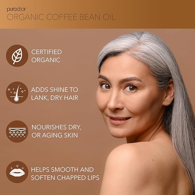 PURA D'OR 3.38 Oz ORGANIC Coffee Bean Oil - 100% Pure USDA Certified Premium Grade Natural Moisturizer, Cold Pressed, Unrefined, Hexane-Free Base Carrier Oil for DIY Skin Care For Men & Women
