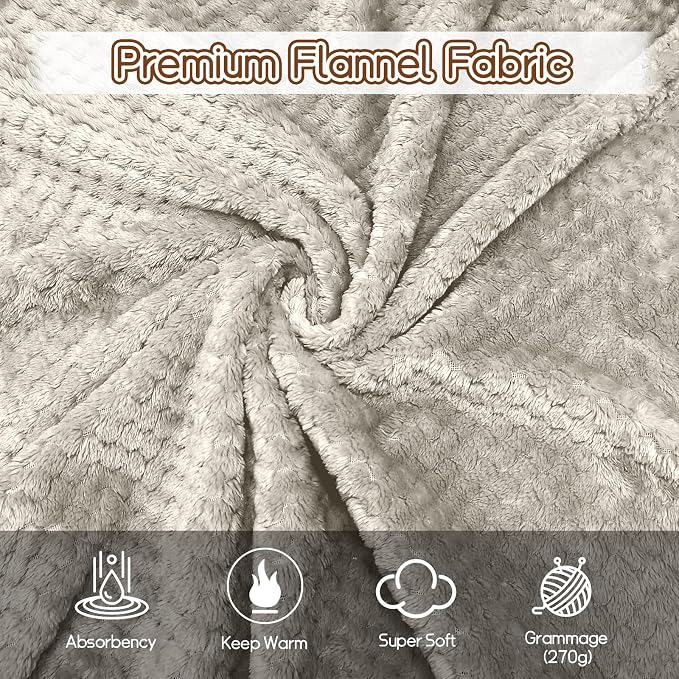 4 Pack Fleece Throw Blankets 50x60 Inches - 270 GSM Ultra Soft Plush Flannel for Bed Couch Sofa, Lightweight Warm 3D Waffle Texture, No Shedding No Pilling All Season Throw (Light Beige)
