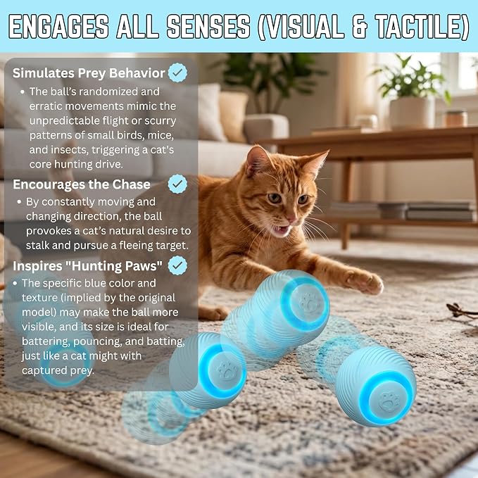 Interactive Cat Toy Ball - Automatic Interactive Cat Toys for Indoor Cats, Rechargeable Cat Enrichment Toys for Small/Medium/Large Cats to Keep Them Busy