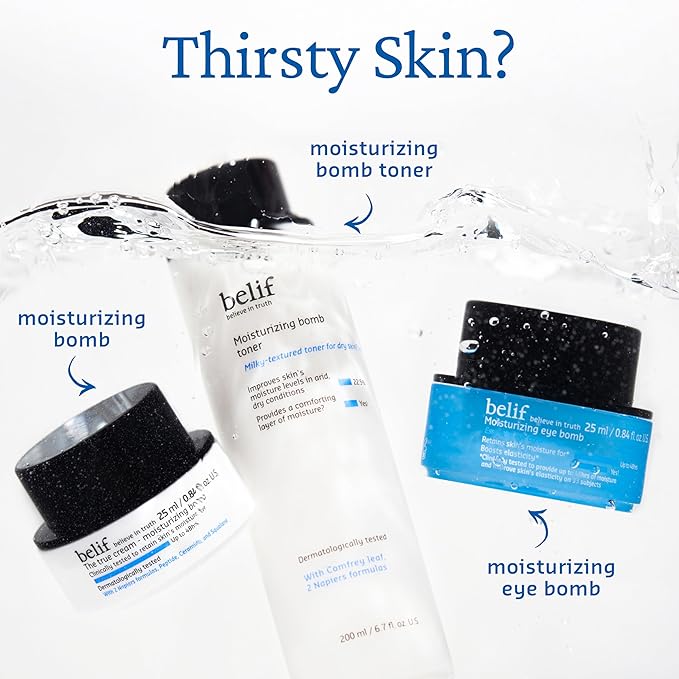 belif Niacinamide Hydrating Toner – Aqua Bomb Lightweight Cooling with Hyaluronic Acid, Soothing and Balancing Formula, Skin Barrier Repair, Korean Skincare (6.7 Fl Oz (Pack of 1), Milky Toner)