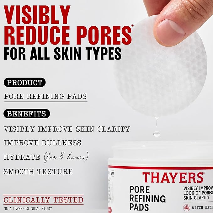Thayers Pore Refining Toner Pads, Dual-Sided Exfoliating Pads with Witch Hazel, Salicylic Acid & Hyaluronic Acid to Improve Look of Pores and Skin Clarity, Made For All Skin Types, 60 Count