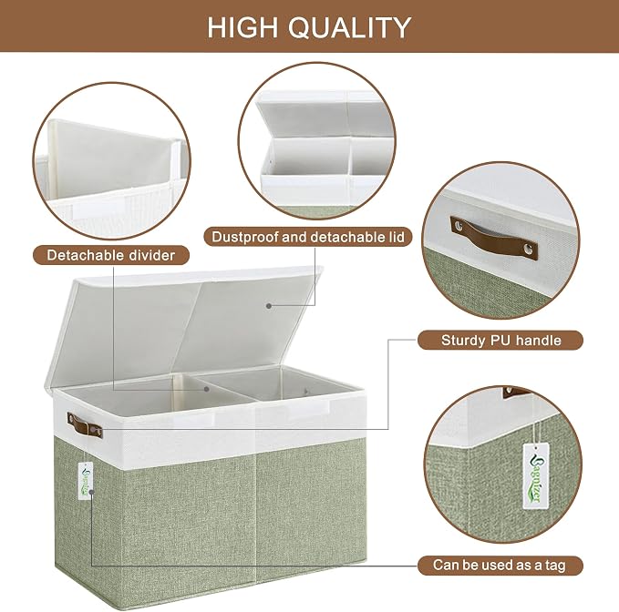 Large Toy Storage Box with Lids, Collapsible Sturdy Baby Storage Organizer Chest Bin Basket for Kids, Boys, Girls, Playroom, Nursery, Bedroom, Closet 25"x13"x16" (Green and White)