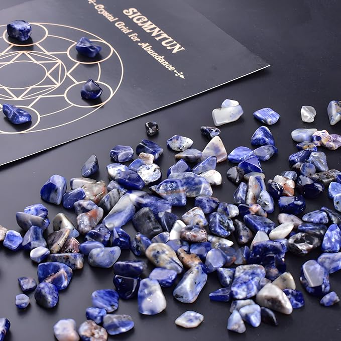 Polished Sodalite Crystal Chips 200 Pcs - 0.3" 10 oz Tumbled Stone Chips Crushed Sea Glass Stones Healing Reiki Crystal Jewelry Making Home Decoration