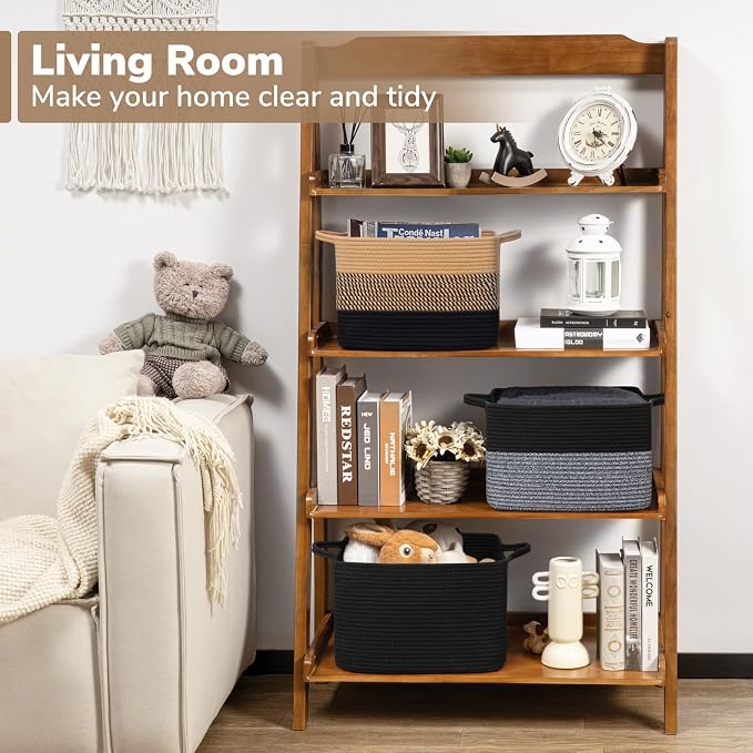 Goodpick Woven Storage Basket for Shelves, 13" x 10" x 9", Black & Jute | Stylish Gift Baskets Empty for Home Decor, Wicker Baskets for Dog Toys, Books & Towels Storage, Shelf & Closet Organization