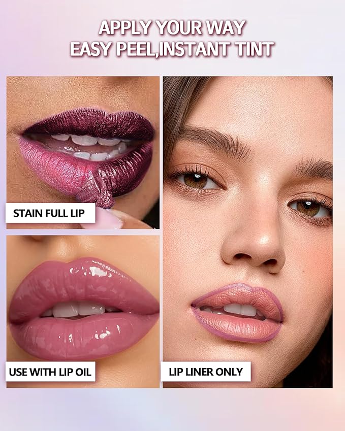 Peel Off Lip Liner Stain, Long Lasting Waterproof Transfer-Proof Lip Tint Stain Peel Off, Non-stick High Pigmented Lip Gloss Lipliner Tattoo, Liquid Tinted Lipstick, Lip Makeup Gift for Women Girl-03