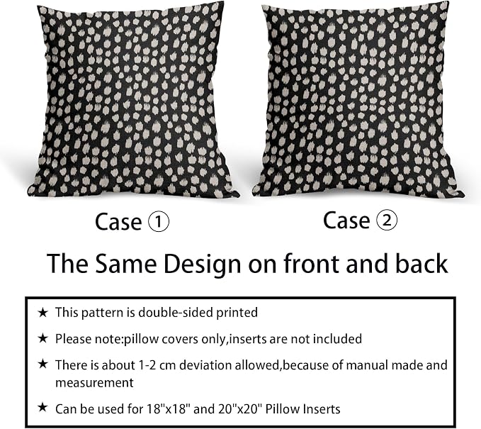 Sweetshow Black Cream Dots Pillow Covers 22x22 Set of 2 Boho Design Polka Dot Throw Pillows Modern Trendy Print Outdoor Decorative Pillowcase Square Linen Cushion Cases Decor for Sofa Couch Bed