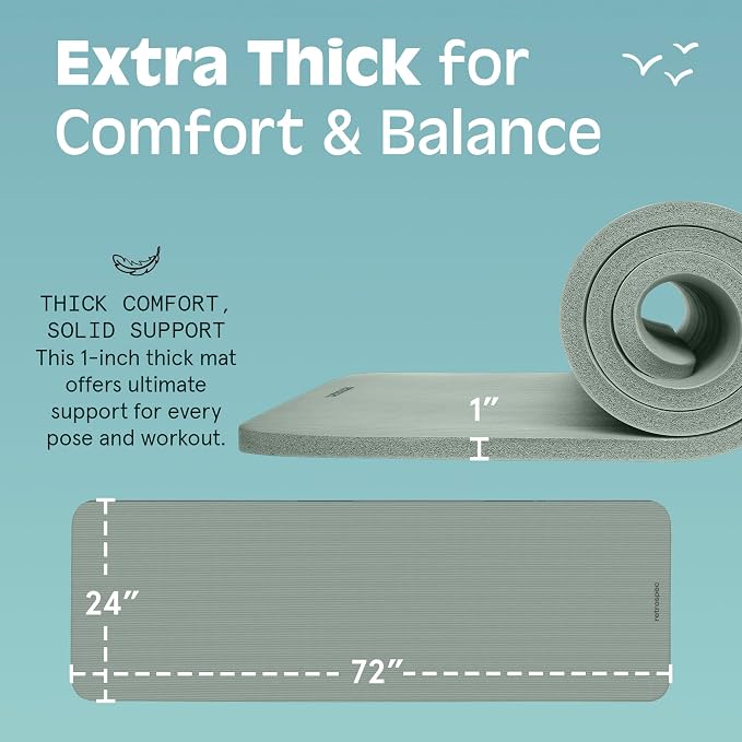 Retrospec Solana Yoga Mat 1" Thick w/Nylon Strap for Men & Women - Non Slip Exercise Mat for Home Yoga, Pilates, Stretching, Floor & Fitness Workouts
