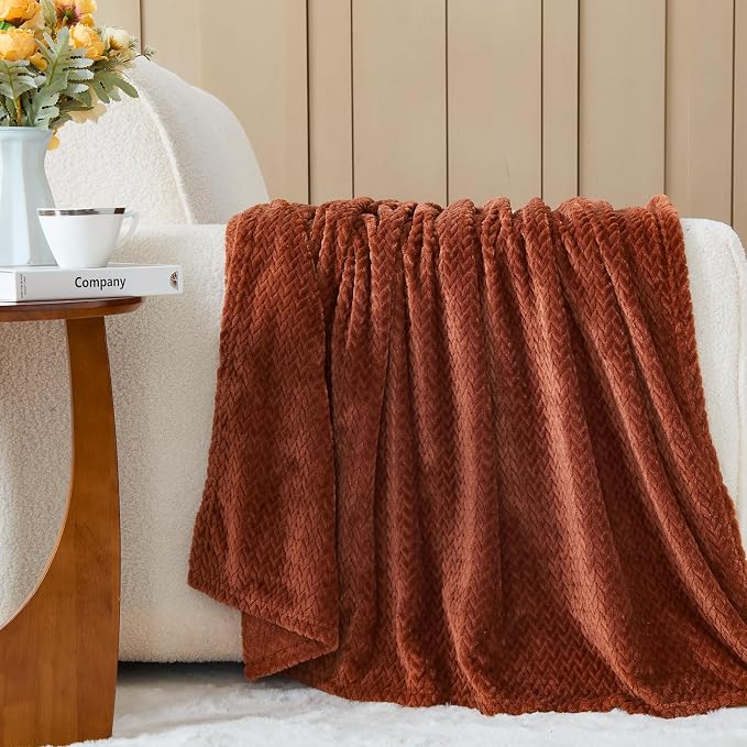 NEWCOSPLAY Fleece Leaves Pattern Throw Blanket, Coffee, 50"x60" | Super Soft Throw Blanket, Lightweight Cozy Bed Sofa Blanket, Premium Silky Flannel Fleece, Travel Blanket for All Season Use