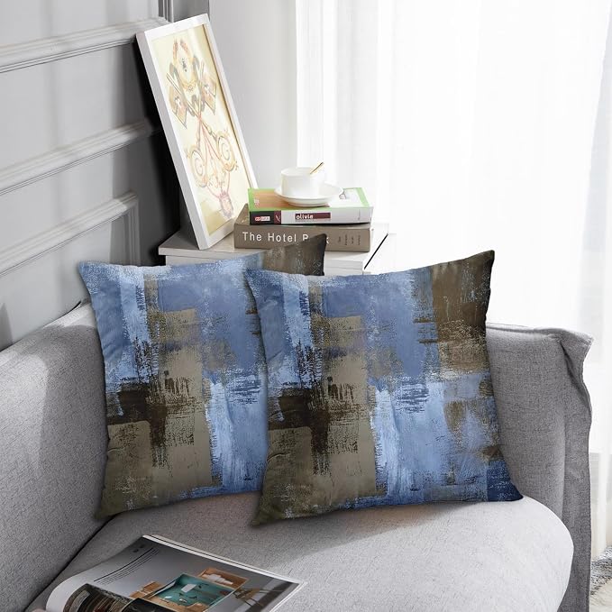 Emvency Throw Pillow Covers Set of 2, 18 x 18 Inch, Blue Abstract | Retro Modern Contemporary Outdoor Decorative Square Pillow Cases Couch Cushion Case for Couch Bed Sofa Living Room Home Decor