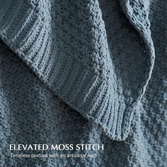 EVERGRACEHOME Chunky Chenille Knit Throw Blanket, 50 x 60, Stormy Blue | Sculpted Moss Stitch, Chic Modern Farmhouse, All-Season Warmth, OEKO-TEX® Certified, Elegant Blanket for Couch, Bed, Sofa