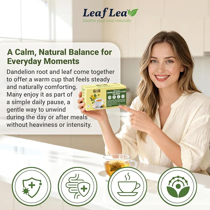 LeafLea Dandelion Root & Leaf Tea Bags, Caffeine-Free, No Sugar, 240 Count | 100% natural herbal tea blend. Sugar-free, Bulk pack. Individually wrapped for freshness. Te de Diente de Leon.