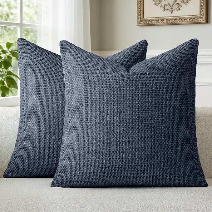 a moment Dark Blue Chenille Throw Pillow Covers 24x24 Inch Pack of 2 Modern Decorative Throw Pillow Cases Farmhouse Cross Covers Home Decor for Sofa Bedroom Living Room