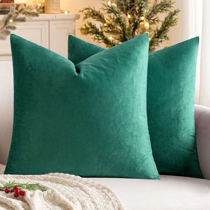 MIULEE Velvet Throw Pillow Covers 18x18 Inch Pack of 2 Green | Soft Solid Decorative Pillow Covers, Modern Luxury Home Decor, for Couch Chair Sofa Bedroom Livingroom
