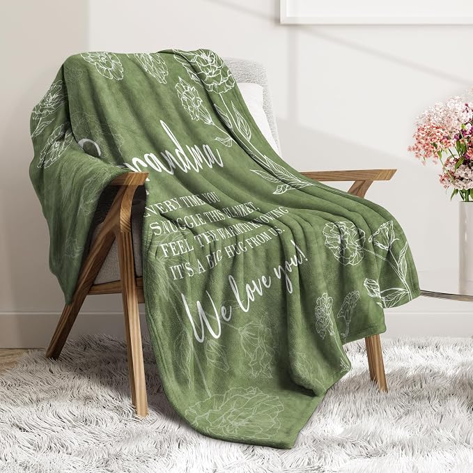 GiltGlimmer Grandma Gifts, Grandma Floral Blanket 50" x 60", Grass Green | Birthday Gifts for Grandma from Grandkids, to My Grandmother Soft Flannel Throw Blanket for Christmas Mothers Day