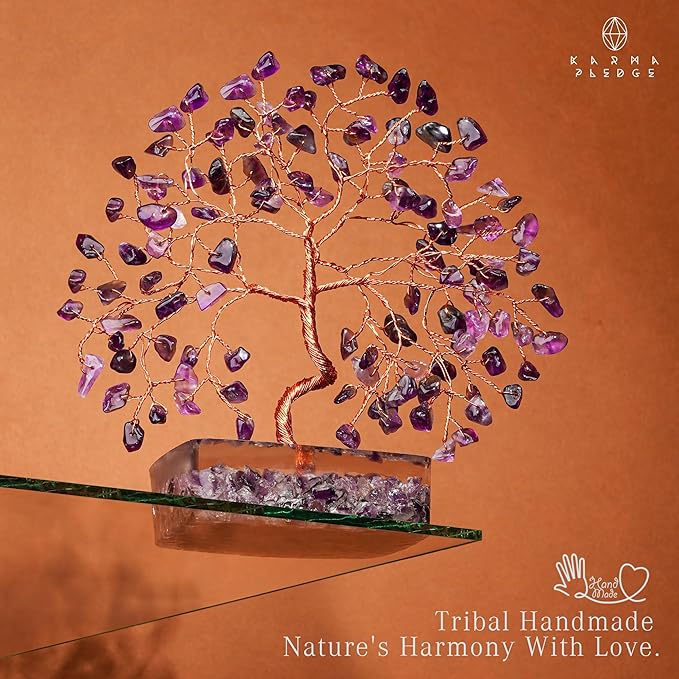 Amethyst Crystal Tree of Life Birthday Gifts for Women, Men, Friends, Handmade Chakra Healing Crystals Tree for Home Office Decor, Positivity, Good Luck, Money, Unique Gifts for Her Sister, Mom, Dad