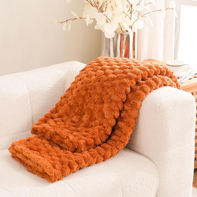 Excervent Big 3D Clouds Stylish Blanket for Bed, 60x80 Inches, Burnt Orange | Big Decorative Fuzzy Flannel Fleece Throw Blanket for Sofa Bed Couch, Super Soft Cozy, Suitable for All Seasons