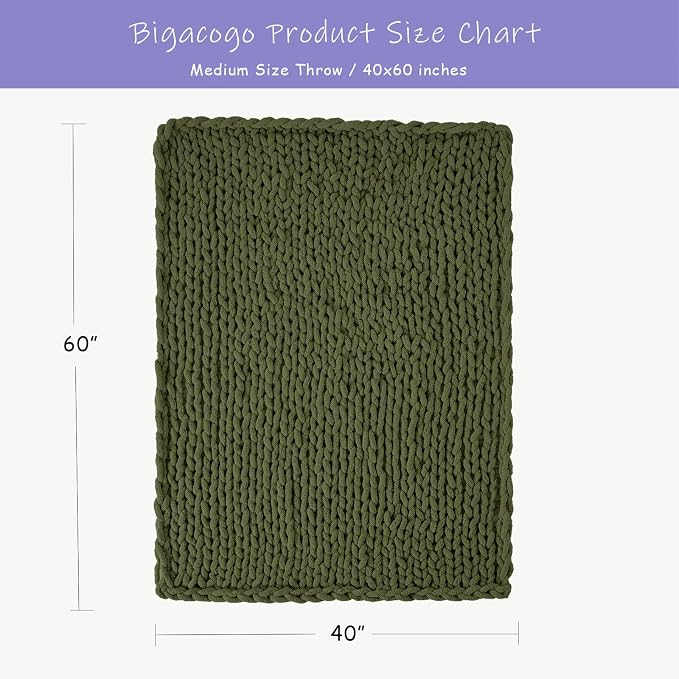 Bigacogo Chunky Knit Throw Blanket for Couch, 40x60 inches, Yellow Green | Hand Knit with Jumbo Chenille, Soft Breathable Cable Knit for Sofa Bed Living Room, Machine Washable, Gift for Mom Friend