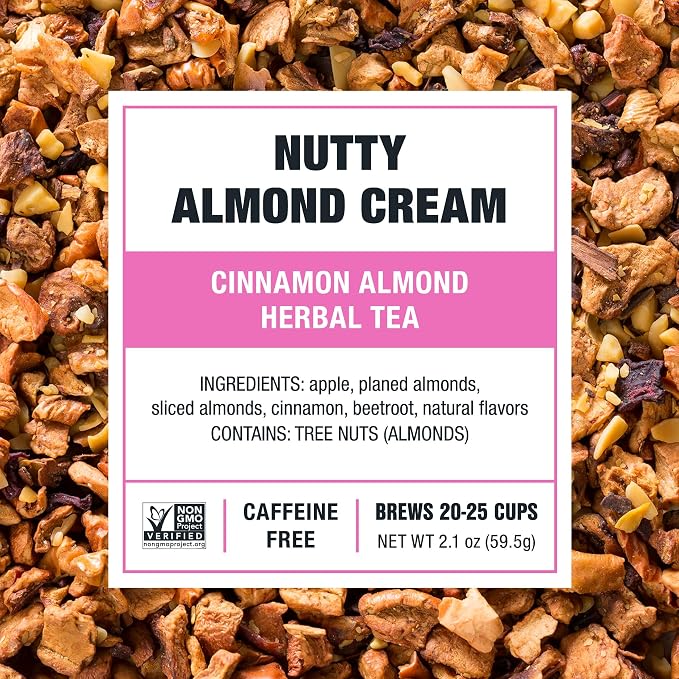 Tiesta Tea - Nutty Almond Cream, Loose Leaf, Cinnamon Almond Herbal Tea, Premium Non-Caffeinated Blend, Make Hot or Iced & Brews Up to 25 Cups, 12.6oz Resealable Pouch, Pack of 6