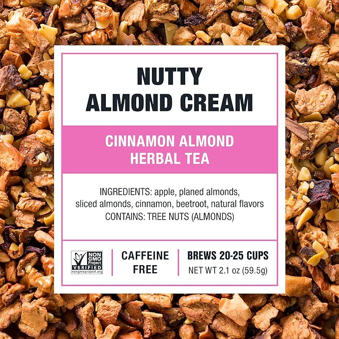 Tiesta Tea - Nutty Almond Cream, Premium Loose Leaf, Cinnamon Almond Herbal Tea Blend, Non-Caffeinated, Make Hot or Iced & Brews Up to 25 Cups, 2.1 Ounce Resealable Pouch