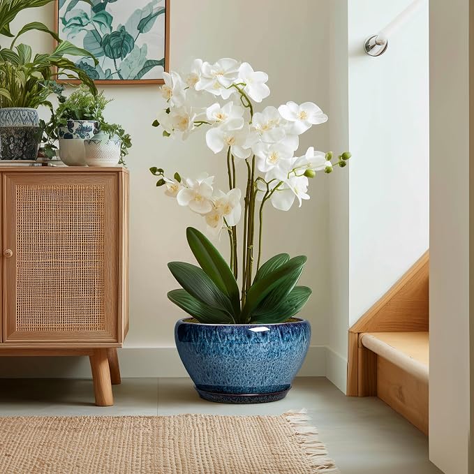 Ceramicfor Ceramic Plant Pots 13 Inch - Indoor Planter with Drainage Hole and Saucer, Decorative Large Planter for Indoor Outdoor Plants, Ceramic Flower Pots, Gifts for Plant Lovers, House Decor, Blue