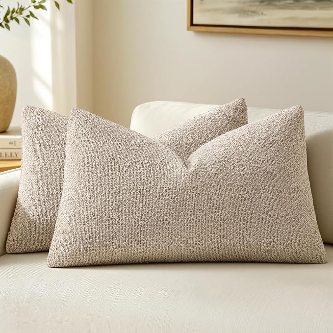 MIULEE 12x20 Decorative Lumbar Boucle Couch Pillow Covers Oatmeal | Set of 2 Textured Neutral Throw Pillow Covers, Accent Solid Pillowcases, Sofa Living Room Home Decor