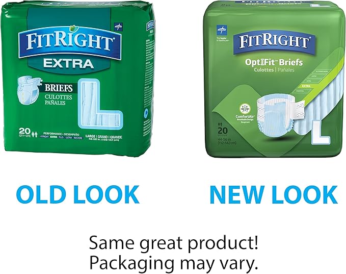 FitRight OptiFit Extra Adult Briefs, Incontinence Diapers with Tabs, Moderate Absorbency, Large, 44 to 56", 20 Count (Pack of 4)