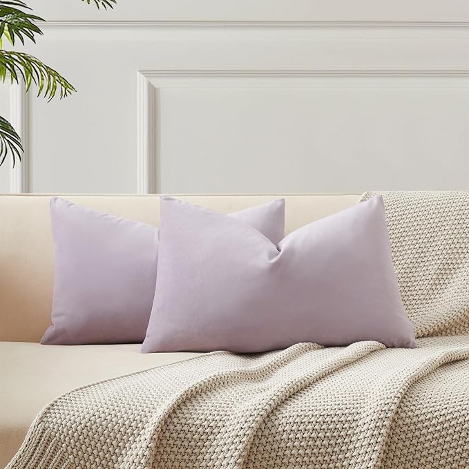12x20 Throw Lumbar Pillow Covers Decorative Cushion Covers Set of 2,Lilac | Soft Velvet Pillow Cases with Invisible Zipper for Modern Couch Sofa Bed Living Room Bedroom Home Decor