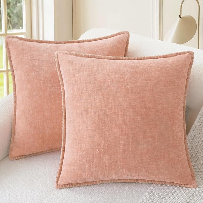 CaliTime Decorative Couch Throw Pillow Covers 18 X 18 Inches Dusty Pink | Pack of 2, Cozy Chenille Cushion Cases, Cotton Thread Stitching Edges, for Sofa Bed Living Room Farmhouse