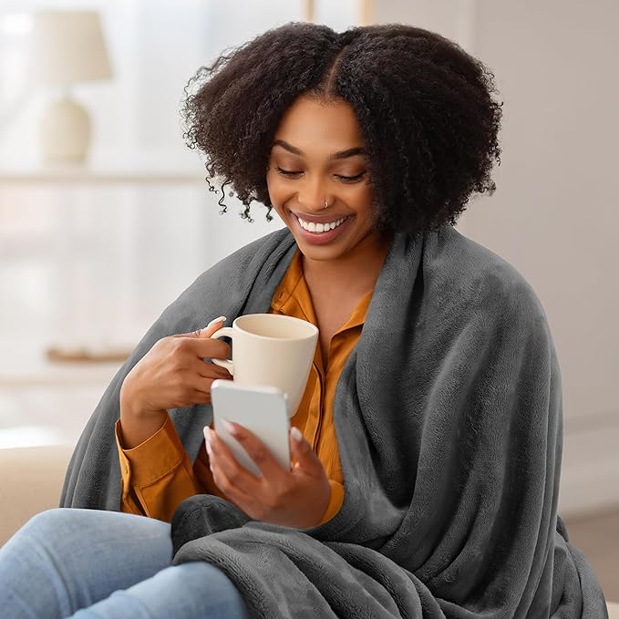 Utopia Bedding Soft Fleece Bed Blanket Throw XL Size Grey (50x70 Inch) | Microfiber Plush Warm Lightweight Breathable Cozy Blanket Anti-Static, All Season Use, Gift for Women and Men