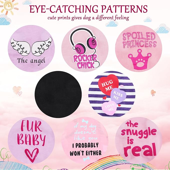 Reginary 8 Pieces Dog Shirts Girl Small Dog Clothes for Chihuahuas Yorkies Female Puppy Shirts Printed Pet Outfit Cute Breathable Soft Valentine's Day Doggie Cat Lovers Gift(Vivid Pattern,Size M)
