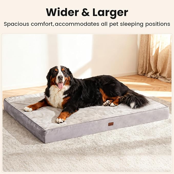 OhGeni Orthopedic Waterproof Large Dog Bed, Memory Foam, 54 inch(Gray) | Machine-Washable Removable Cover in Easy-Clean Fabric, Reversible Memory Foam & Easy-Carry Handle, Wider and Larger