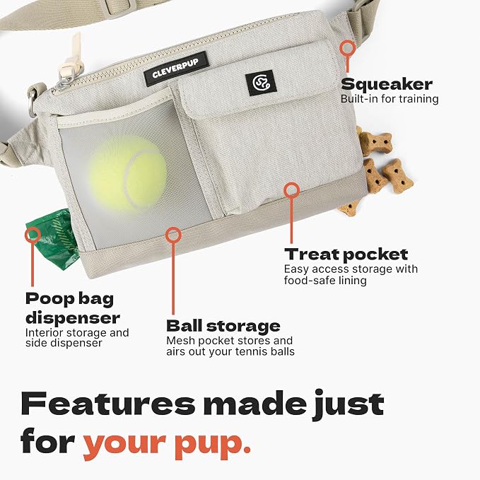 Cleverpup Walk & Train 2-in-1 Dog Walking Bag - Hands-Free, Sand