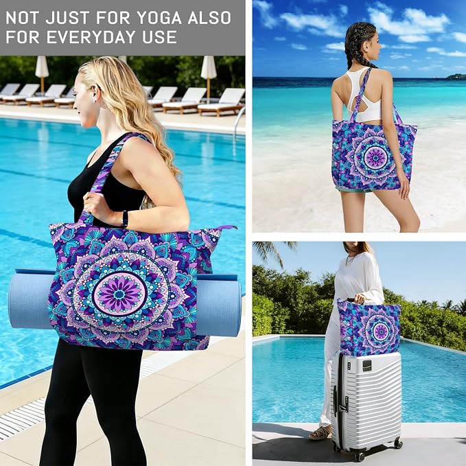 Mandala Yoga Mat Bag Large Yoga Bags and Carrier Fits All Your Stuff Yoga Tote Bags with Zipper Pocket Pilates Bag