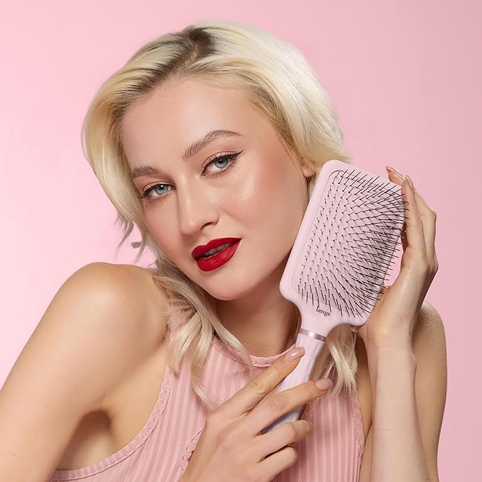 L'ANGE HAIR Detangling Paddle Brush | Gentle Nylon Bristles for Wet & Dry Hair | Smooth Detangling & Scalp Massage | Lightweight, Non-Slip Handle | Works for All Hair Types (Blush)