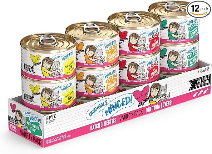 Weruva BFF Minced Natural Wet Cat Food, Batch O Besties Variety Pack, 3oz Can, Pack of 12