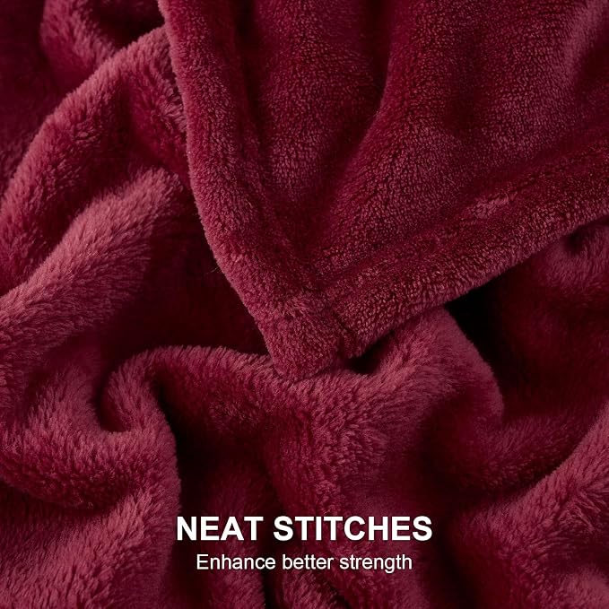 Hansleep Queen Burgundy Red Fleece Blanket, Soft Flannel Bed Blanket | Fuzzy Cozy Blanket 90x90 Inches, Multi-use for Bed, Sofa, Couch, Travel, Camping, All Season Warm Lightweight Cover