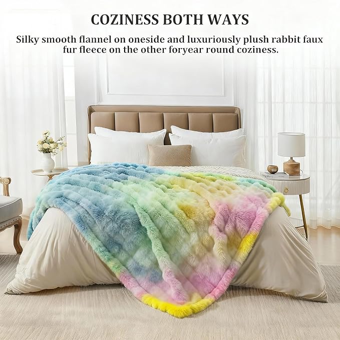 Faux Fur Twin Blanket for Couch, 1000 GSM Cozy Fuzzy Fluffy Soft Plush Thick Bubble Sherpa Blanket for Sofa Bedroom Living Room, Mothers Day Birthday Gifts for Women Home Decor