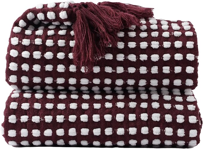 Bunnikins & Clover Knitted Red Purple Throw Blanket, Cozy Warm Lightweight Chenille Throw Blanket for Bed, Sofa, Home Decor, 50"x60"