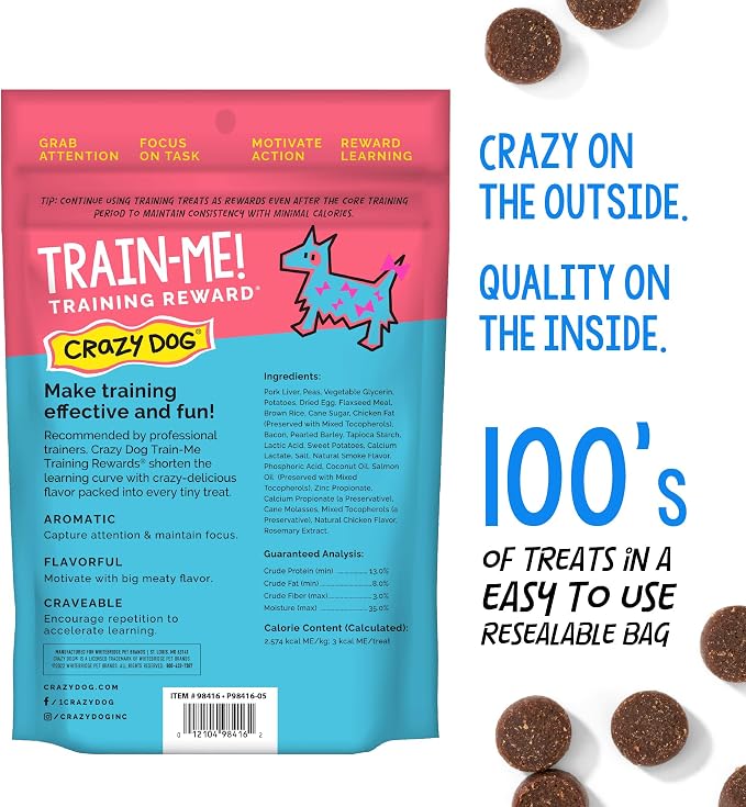 Crazy Dog Train-Me! Training Dog Treats Bacon Flavor 16 oz. Bag, 400 Treats