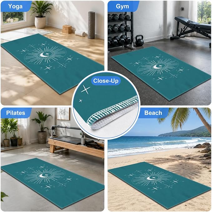 Yoga Mat Towel, Hot Yoga Non Slip with 4 Corner Pockets, 70 x 26 in | Soft Absorbent Microfiber With Four Corner Pockets, Fits Over Yoga Mats For Hot Yoga, Pilates, Gym, And Travel