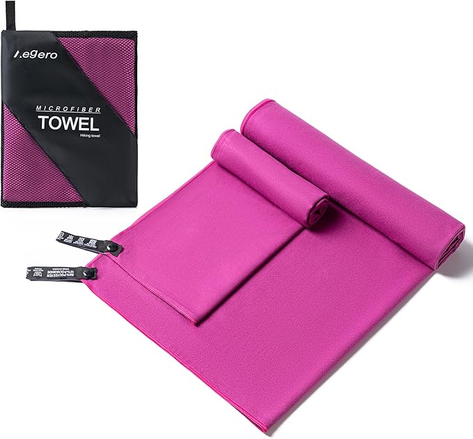 Aegero Camping Towel,2 Pack Microfiber Travel Sports Towel,Quick Dry-Super Absorbent-Ultra Compact-Ultra Soft- Lightweight.Suitable for Gym,Yoga,Trip,Beach, Shower, Backpacking,Pool(Purple)