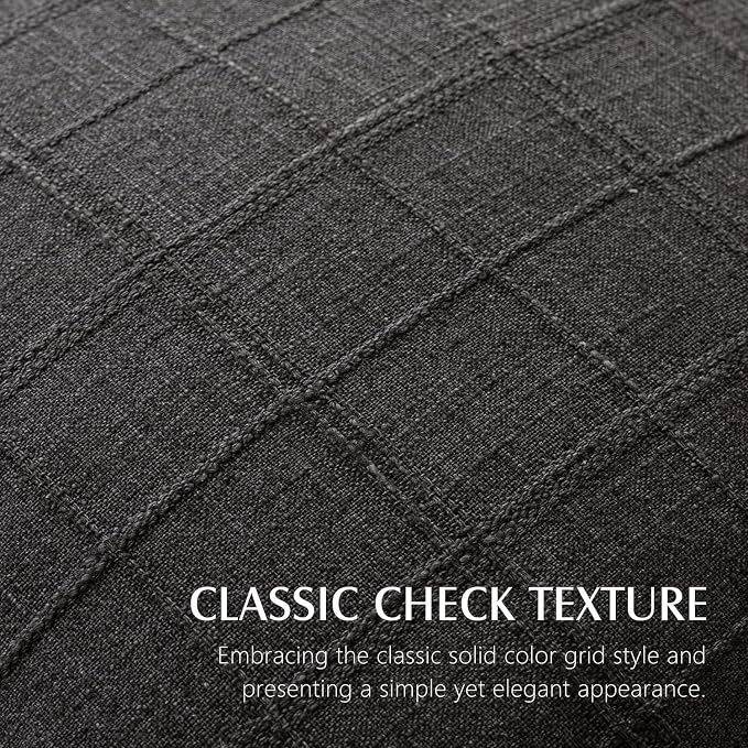 Foindtower Set of 2 Decorative Linen Check Throw Pillow Covers Neutral Farmhouse Vintage Cushion Covers Modern Boho Home Decor for Sofa Chair Couch Bedroom Living Room,20×20 Inch,Charcoal