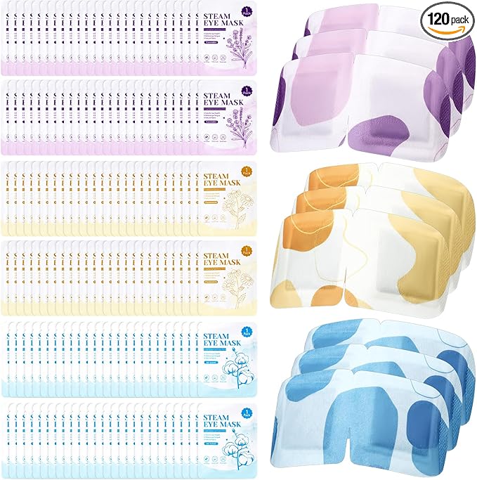 120 Pcs Steam Eye Masks Disposable Bulk Self Heated Eye Masks for Sleep Spa Dry Eyes Home Office Travel Relief Stress Relaxation, 3 Styles