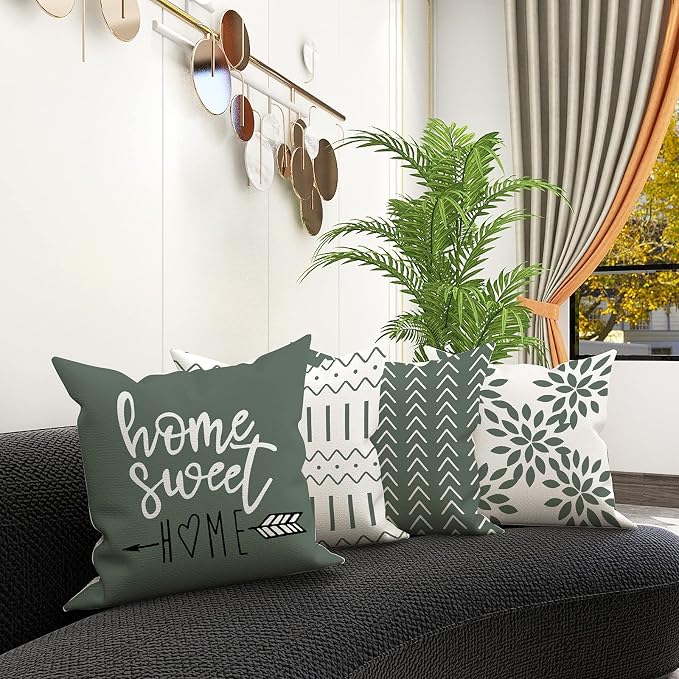 YCOLL Pillow Covers 18x18 Set of 4, Modern Sofa Throw Pillow Cover, Decorative Outdoor Linen Fabric Pillow Case for Couch Bed Car, Aqua Green