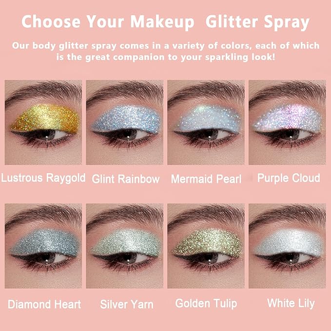 Boko Body Glitter Spray, Diamond Gold Glitter Spray for Sparkling Body Face Hair Nail Clothes, Hair Glitter Spray Body Shimmer Powder for Highlighter Makeup Festival Party Concert Rave Accessories