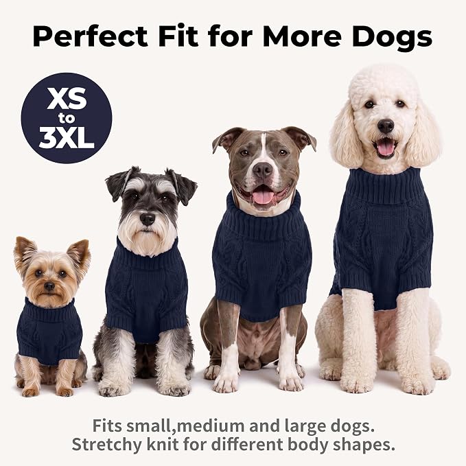 Lelepet Dog Sweater for Small Dogs,Turtleneck Cable Knit Fall Sweatshirt S | Knitted Small Dog Sweater with Sleeves,Stretchy Warm Pet Winter Outfit,Pullover Cozy Puppy Sweater for Cold Weather (XS-3XL)