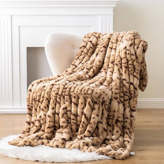 BATTILO Faux Fur Throw Blanket for Couch, 60"x80", Double Side | Cozy Mink Plush Soft Bubble Blanket, Leopard Print Faux Fur Blanket For Bed, Sofa, Living Room