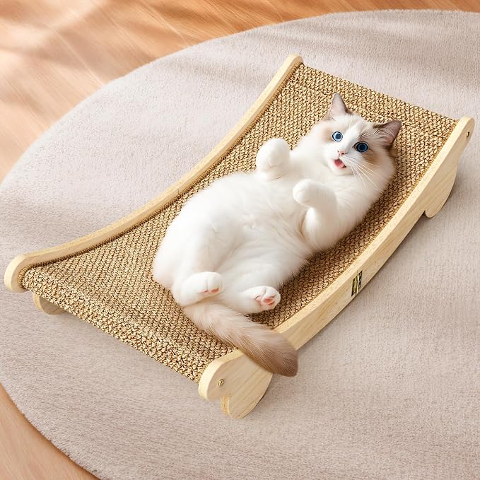 Extra Large 31.5" Cat Scratcher Bed - Sisal-Style Lounge for Indoor Cats | Scratch Pad & Lounge, Modern Wooden Cat Furniture, Protects Sofa & Carpet, for Scratching & Resting, for Large/Multi-Cat Home
